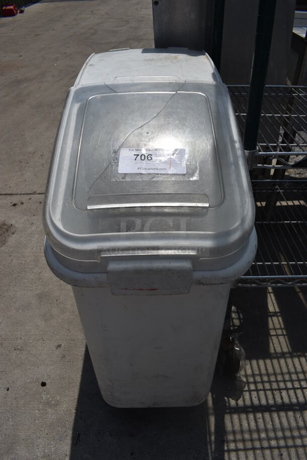White Poly Ingredient Bin w/ Lid on Commercial Casters. 13x29x29