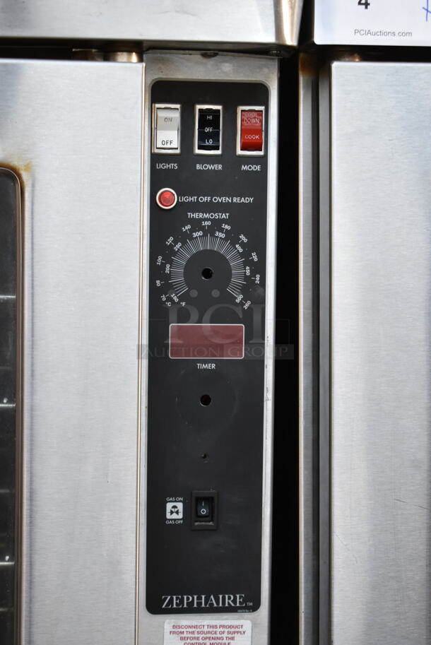 2 Blodgett Zephaire-200-G Stainless Steel Commercial Natural Gas Powered Full Size Convection Ovens w/ View Through Doors, Metal Oven Racks and Thermostatic Controls on Commercial Casters. 60,000 BTU. 2 Times Your Bid! - Image 4 of 9