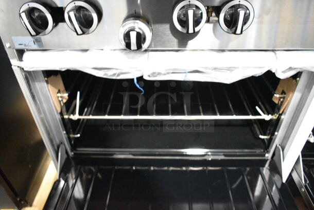 BRAND NEW! 2023 Garland G60-6G24CR Stainless Steel Commercial Floor Style Natural Gas Powered 6 Burner Range w/ Right Side Flat Top Griddle, 2 Ovens, Over Shelf and Back Splash. - Image 5 of 12
