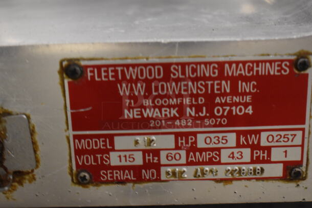 Fleetwood 312 Stainless Steel Commercial Countertop Meat Slicer w/ Blade Sharpener. 115 Volts, 1 Phase. 21x25x20. Tested and Working! - Image 9 of 9