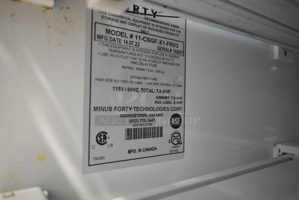 2014 Minus Forty Model 11-CSGF-X1-FRV3 Metal Commercial Single Door Reach In Freezer Merchandiser w/ Poly Racks. 115 Volts, 1 Phase. Tested and Does Not Power On - Image 5 of 5