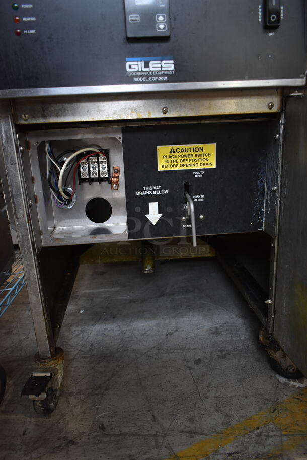 Giles EOF-24 Stainless Steel Commercial Electric Powered 3 Bay Fryer w/ Giles EOF-BIB Dumping Station and 4 Metal Fry Baskets. 480 Volts, 3 Phase. - Image 6 of 9