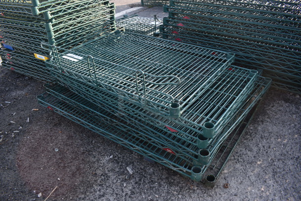ALL ONE MONEY! Lot of 7 Various Metro Green Finish Wire Shelves. Includes 30x21x1.5