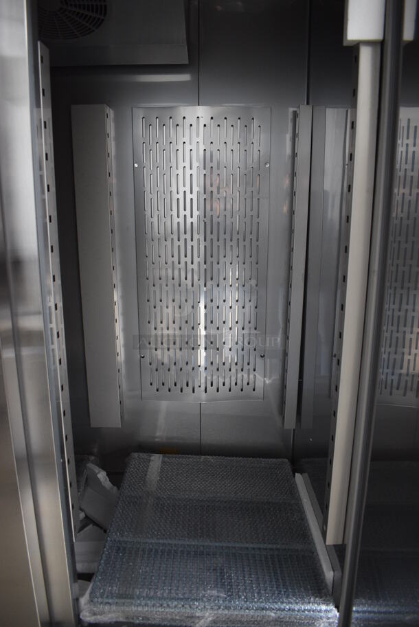 BRAND NEW SCRATCH AND DENT! Avantco Model 178SS3RHC Stainless Steel Commercial Three Door Reach In Cooler w/ Poly Coated Racks on Commercial Casters. 115 Volts, 1 Phase. 81x32x82.5. Tested and Working! - Image 8 of 10