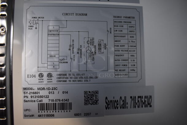 BRAND NEW SCRATCH AND DENT! KoolMore MDR-1D-23C Metal Commercial Single Door Reach In Cooler Merchandiser w/ Poly Coated Racks on Commercial Casters. 115 Volts, 1 Phase. 28x33.5x83. Tested and Working! - Image 5 of 6