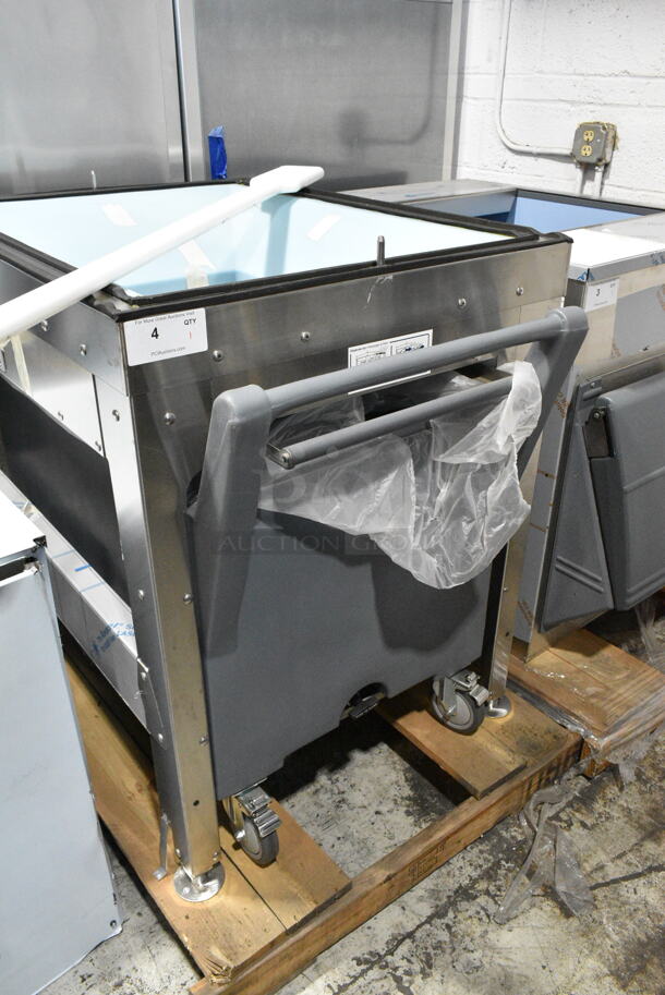BRAND NEW SCRATCH AND DENT! Scotsman Stainless Steel Commercial Ice Bin Stand w/ Gray Poly Cart. Goes GREAT w/ Lots 3 and 5!  - Image 3 of 8