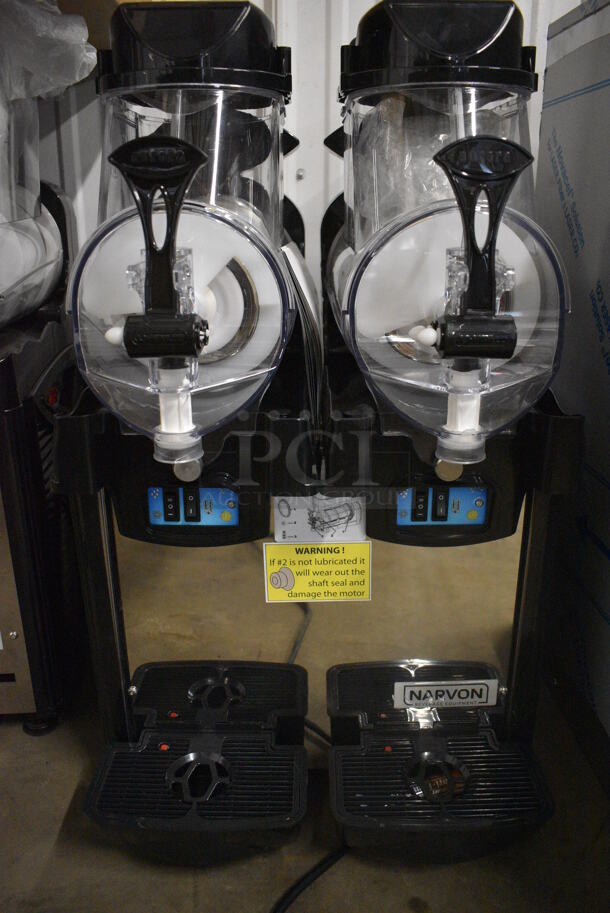BRAND NEW IN BOX! Narvon Model AURORA 2 Metal Commercial Countertop 2 Hopper Slushie Machine. Each Hopper Has 1.6 Gallon Capacity. 120 Volts, 1 Phase. 17x22x30 - Image 4 of 6