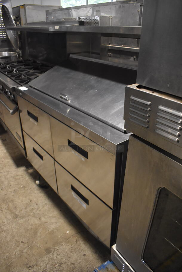 2018 Model Delfield D4448N-18M Commercial Stainless Steel Electric Powered 4 Drawer Mega Top Front Breathing Refrigerated Sandwich Prep Table On Commercial Casters. 115V/1 Phase Tested And Working! - Image 3 of 9