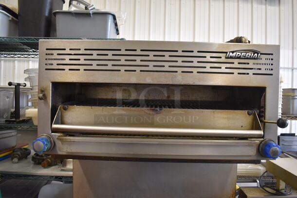 Imperial Stainless Steel Commercial Natural Gas Powered 6 Burner Range w/ Salamander Cheese Melter, Convection Oven and Back Splash on Commercial Casters. 36x33x73 - Image 4 of 8