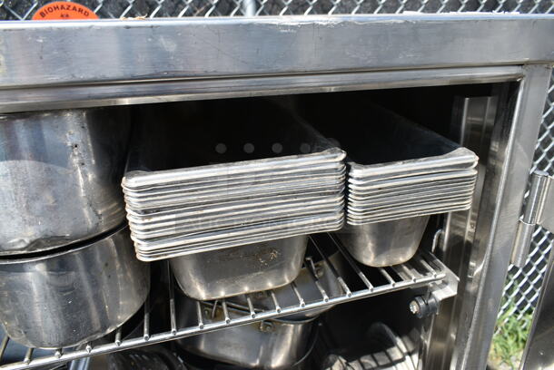 Stainless Steel 2 Door Portable Cabinet on Commercial Casters w/ Contents Including Stainless Steel Drop In Bins and Bowls.  - Image 6 of 12