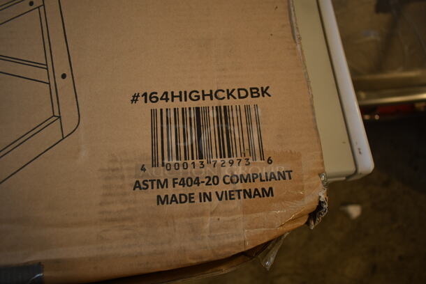 BRAND NEW SCRATCH AND DENT! 2022 Lancaster Table & Seating 164HIGHCKDBK Black Wooden Stackable High Chair. Stock Picture Used as Gallery. - Image 4 of 6