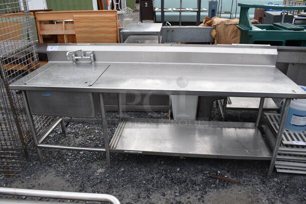 Stainless Steel Table w/ Sink Bay, Faucet, Handles, Back Splash and Under Shelf. 96x30x44. Bays 24x24x12.5