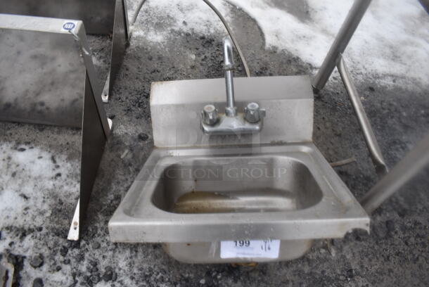 Stainless Steel Single Bay Wall Mount Sink w/ Faucet and Handles. 16x16x19