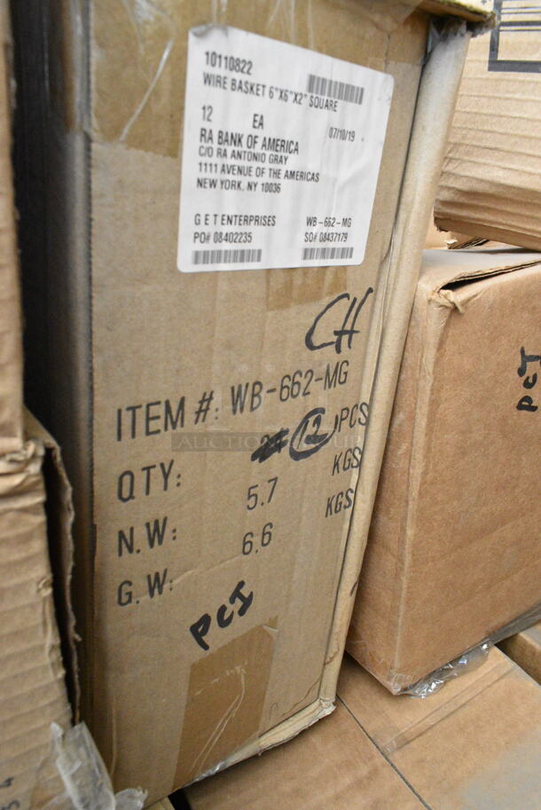 30 BRAND NEW! Boxes Including Libbey 95 11 oz Straight-Sided Zombie Glass, GET WB-662-MG Square Metal Wire Storage Basket, Cal-Mil 22092-90 Empire Six 4" x 4" Black Metal Jar Display - 12 1/2" x 8 1/2" x 5 1/4", Allied 222004931 Full Size Stainless Steel Drop In Bins, Libbey 92424 55 oz Pitchers, Libbey 97001 Carafes. 30 Times Your Bid!  - Image 2 of 12