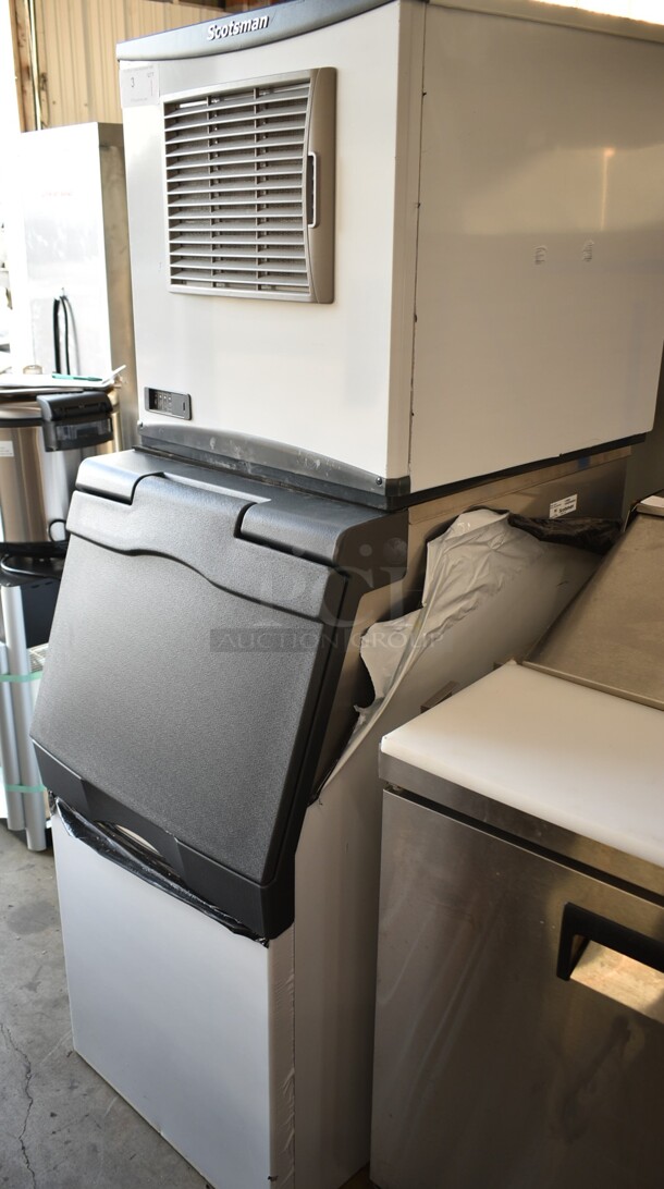 BRAND NEW SCRATCH AND DENT! 2024 Scotsman NS0422A-1B Prodigy Plus Series 22" Nugget Ice Machine - 420 lb. on 2024 Scotsman B322S Ice Storage Bin 370 lb. Stainless Steel Exterior. 115 Volts, 1 Phase.  - Image 3 of 11