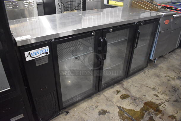 Avantco 178UBB2472G Stainless Steel Commercial 3 Door Back Bar Cooler Merchandiser. 115 Volts, 1 Phase. 73x24.5x36.5. Tested and Powers On But Does Not Get Cold