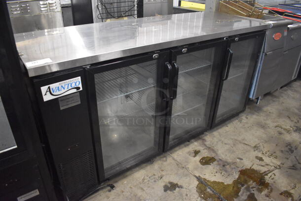 Avantco 178UBB2472G Stainless Steel Commercial 3 Door Back Bar Cooler Merchandiser. 115 Volts, 1 Phase. 73x24.5x36.5. Tested and Powers On But Does Not Get Cold - Image 1 of 6