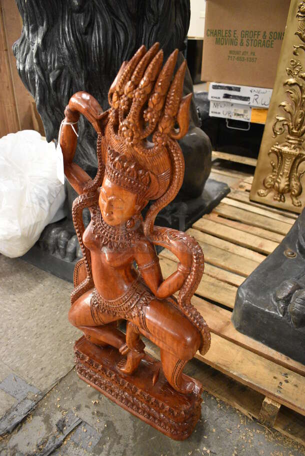 Hand Carved Wooden Khmer Aspera Statue. - Image 2 of 6
