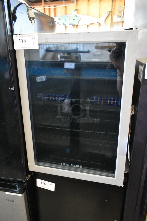 Frigidaire EFMIS9000 Metal Mini Cooler Merchandiser. See Pictures For Broken Glass Door Pane. 115 Volts, 1 Phase. Tested and Working!  - Image 1 of 4