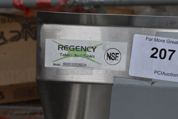 BRAND NEW SCRATCH AND DENT! Regency 600S32028224 115" 16-Gauge Stainless Steel Three Compartment Commercial Sink with 2 Drainboards - 20" x 28" x 14" Bowls. No Legs.  - Image 9 of 9