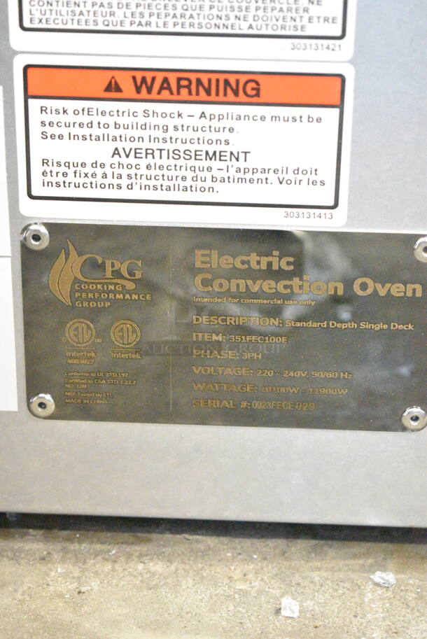BRAND NEW SCRATCH AND DENT! Cooking Performance Group CPG 351FEC100E Stainless Steel Commercial Electric Powered Full Size Convection Oven w/ View Through Doors, Metal Oven Racks and Thermostatic Controls. 220-240 Volts, 3 Phase.  - Image 6 of 6