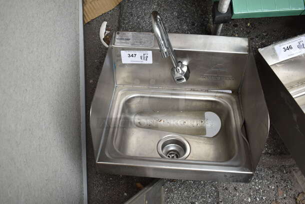 Advance Tabco Stainless Steel Commercial Single Bay Wall Mount Sink w/ Faucet and Handles.