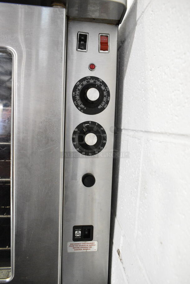 2 Blodgett Stainless Steel Commercial Gas Powered Full Size Convection Oven w/ View Through Doors, Metal Oven Racks and Thermostatic Controls on Commercial Casters. 2 Times Your Bid!  - Image 3 of 11