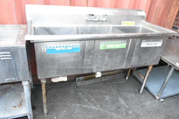 Stainless Steel Commercial 3 Bay Sink w/ Handles.  - Image 1 of 6