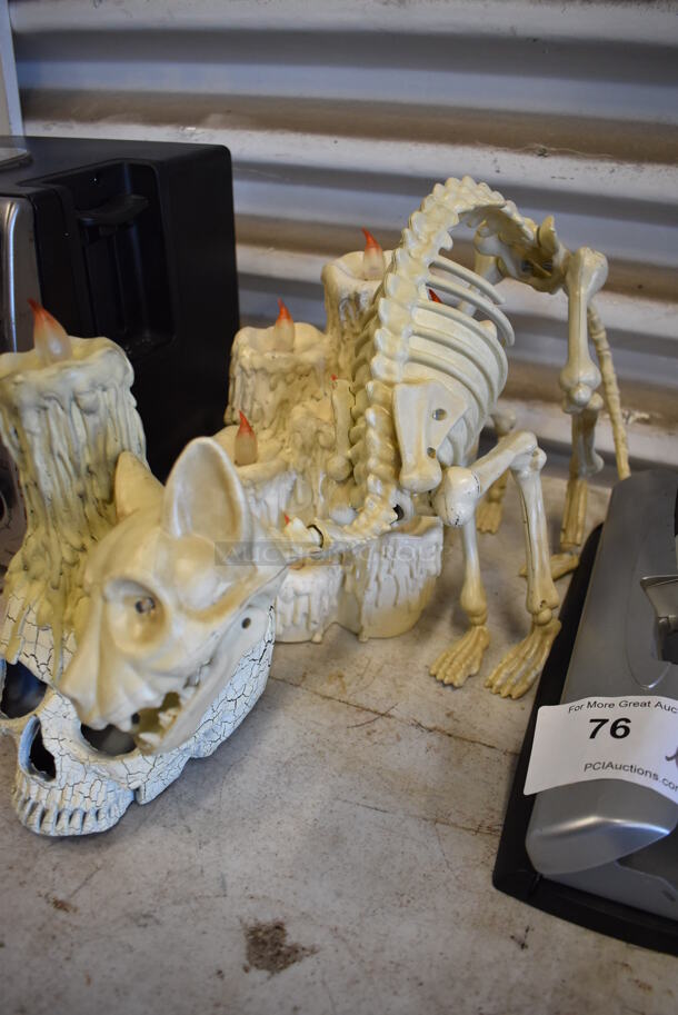 ALL ONE MONEY! Lot of Hole Punch and 3 Halloween Decorations; Cat Skeleton, Head Skeleton w/ Candle and Multi Candle. Includes 13x4.5x6.5 - Image 3 of 5