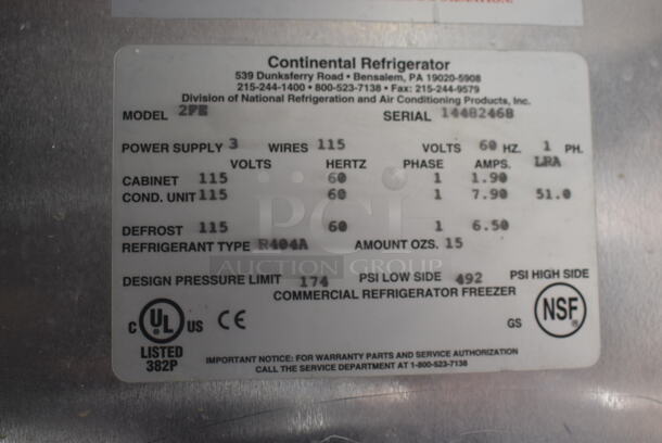 Continental 2FE Stainless Steel Commercial 2 Door Reach In Freezer on Commercial Casters. 115 Volts, 1 Phase. Tested and Working! - Image 5 of 5