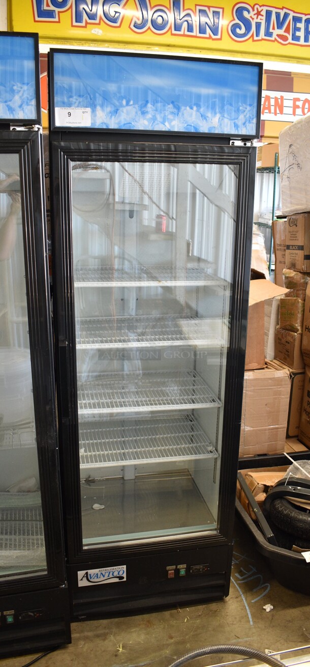 BRAND NEW SCRATCH AND DENT! 2023 Avantco 178GDC15HCB Metal Commercial Single Door Reach In Cooler Merchandiser w/ Poly Coated Racks. 115 Volts, 1 Phase. Cannot Test - Unit Shows Error Code - Image 2 of 6