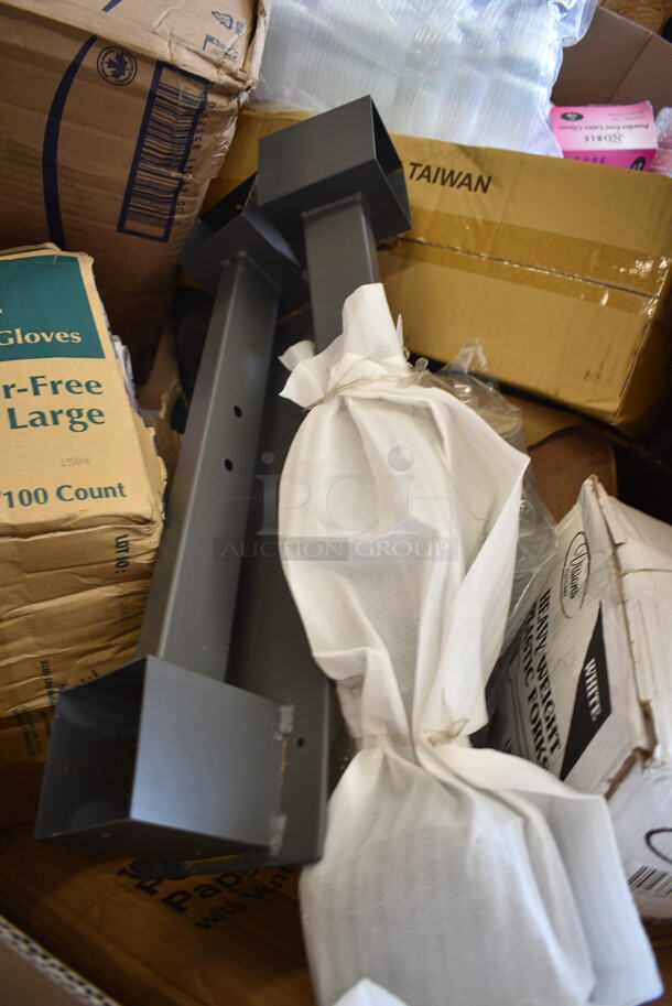 PALLET LOT of 20 BRAND NEW Boxes Including 600-318 Lids, 394385L Noble Gloves, Dart 60HT1 White Foam Hinged Lid Container 6" x 6" x 3" - 500/Case, 2 Box 127SB32COMBO Choice 32 oz. Clear Plastic Salad Bowl with Lid - 150/Case, 130HFWH1M Visions White Heavy Weight Plastic Fork - Case of 1000, 500CC9 Choice 9 oz. Clear PET Customizable Plastic Squat Cold Cup - 1000/Case. 20 Times Your Bid! - Image 3 of 12