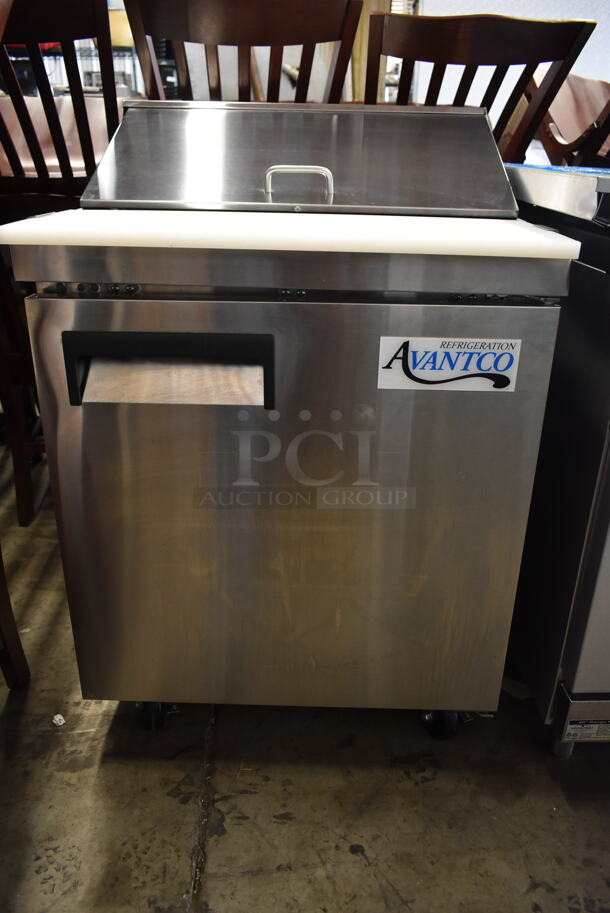 BRAND NEW SCRATCH AND DENT! 2023 Avantco 178APT27HC Stainless Steel Commercial Sandwich Salad Prep Table Bain Marie Mega Top on Commercial Casters. 115 Volts, 1 Phase. Tested and Working! - Image 3 of 8