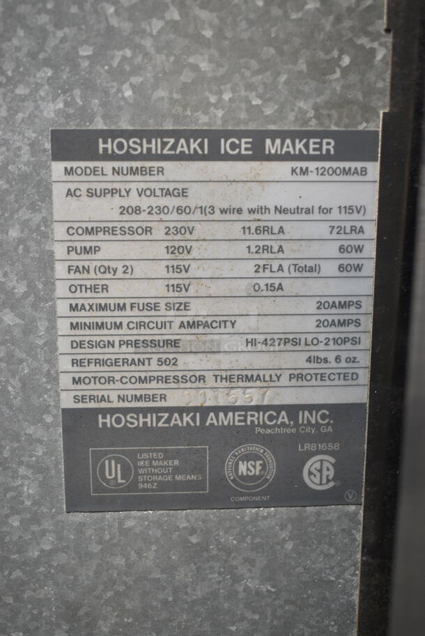 Hoshizaki KM-1200MAB Stainless Steel Commercial Ice Head. 208-230 Volts, 1 Phase.  - Image 6 of 6