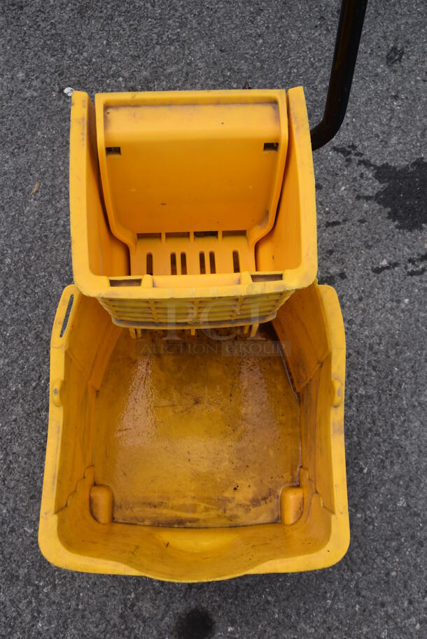 Yellow Poly Mop Bucket w/ Wringing Attachment on Commercial Casters. - Image 4 of 4