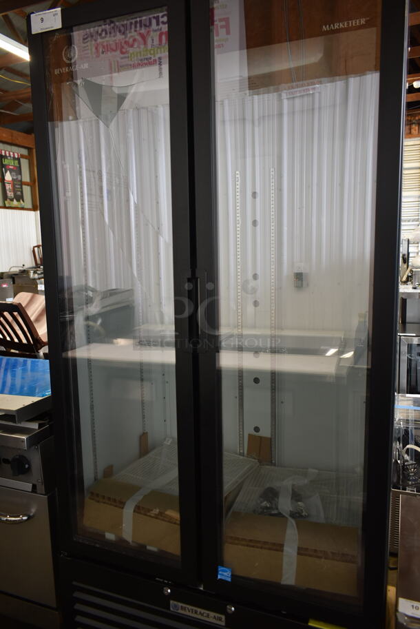 BRAND NEW SCRATCH AND DENT! Beverage Air MT34-1 ENERGY STAR Metal Commercial 2 Door Reach In Cooler Merchandiser w/ Poly Coated Racks. See Pictures for Glass Damage on Left Door. 115 Volts, 1 Phase. Tested and Working! - Image 3 of 11