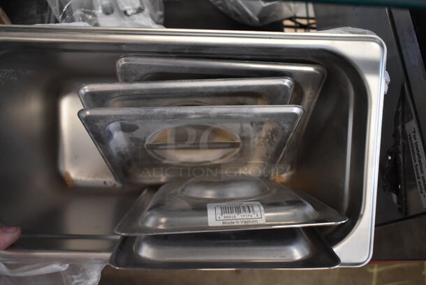 ALL ONE MONEY! Lot of BRAND NEW SCRATCH AND DENT! Items Including 267010005 Choice Windsor 7" 18/0 Stainless Steel Dinner Fork, 267010008 Choice Windsor 8 3/8" Stainless Steel Dinner Knife - 12/Case, 4 407STRNFS3 Choice 8" x 3" Stainless Steel Fine Mesh Strainer, 3227DAYRKIT Noble Products 1" Removable Day of the Week Label Rolls, Five 4070369 Choice 1/3 Size 6" Deep 24 Gauge Anti-Jam Stainless Steel Steam Table / Hotel Pan, Four 4070160 Choice 1/6 Size Stainless Steel Solid Steam Table / Hotel Pan Cover, 176FROTHP33 Choice 33 oz. Polished Stainless Steel Frothing Pitcher, 69332880 Dexter-Russell 12" Round Regular Cut Knife Sharpening Steel with Black Plastic Handle 30505, 407CPAN122A Choice 12" x 2" Round Straight-Sided Aluminum Cake Pan, Six 373CHLORVIAL Noble Chemical CM-240 Chlorine Test Strips 10-200 ppm - 100 Count Vial, Two 723BMATBK Choice 12" x 18" Black Bar Mat, 407MATSILF Choice 16 1/2" x 24 1/2" Full Size Silicone Non-Stick Baking Mat. - Image 6 of 10