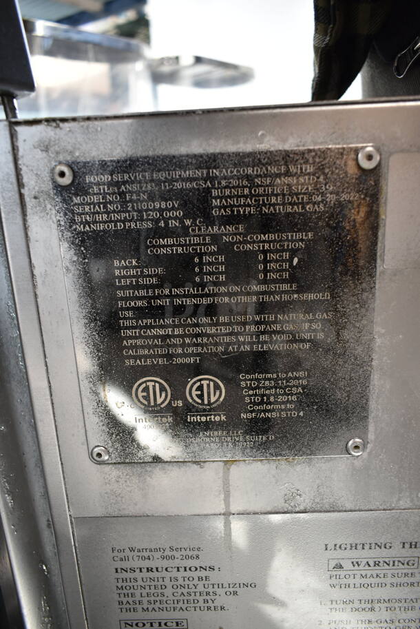 2022 Entree F4-N Stainless Steel Commercial Floor Style Natural Gas Powered Deep Fat Fryer. 120,000 BTU.  - Image 6 of 6