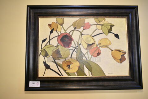 5 Various Pictures / Decor Items Including 2 Tulip Pictures, Set of 4 Piece Tree Picture, Metal Floral Decoration. 5 Times Your Bid! 