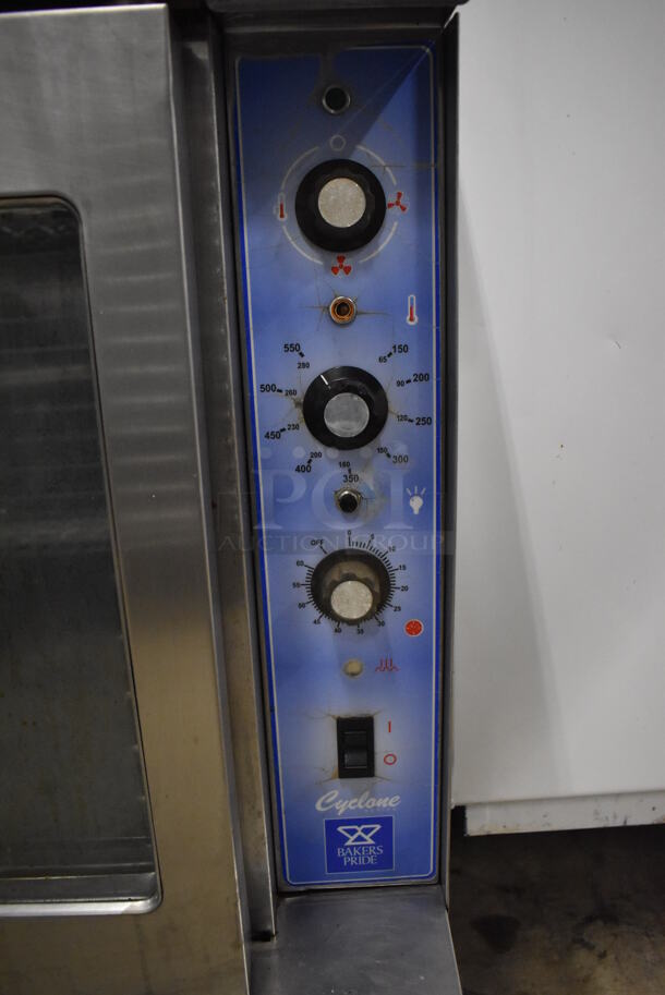 Bakers Pride Stainless Steel Commercial Electric Powered Full Size Convection Oven w/ View Through Doors, Metal Oven Racks and Thermostatic Controls. Comes w/ Legs. 208 Volts, 3 Phase. 38x38x34 - Image 3 of 6
