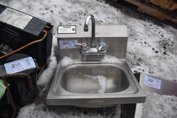 Krowne HS-2 Stainless Steel Commercial Single Bay Wall Mount Sink w/ Faucet and Handles. 16x16x19 - Image 1 of 3