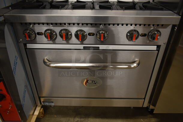 BRAND NEW SCRATCH AND DENT! Cooking Performance Group CPG 351S36SUL Stainless Steel Commercial Propane Gas Powered 2 Tier 6 Burner Range w/ Oven, Back Splash and Over Shelf. 210,000 BTU. - Image 4 of 7