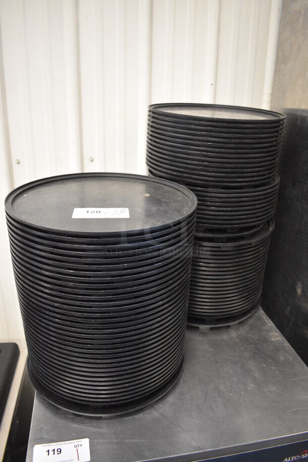 ALL ONE MONEY! Lot of 79 Pizza Hut Black Poly Round Trays for Pizza Making System. 15x15x1 - Image 1 of 4