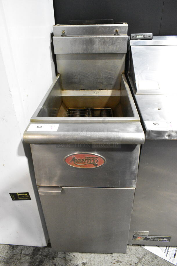 Avantco F3-P Stainless Steel Commercial Floor Style Propane Gas Powered Deep Fat Fryer. 90,000 BTU.  - Image 1 of 5