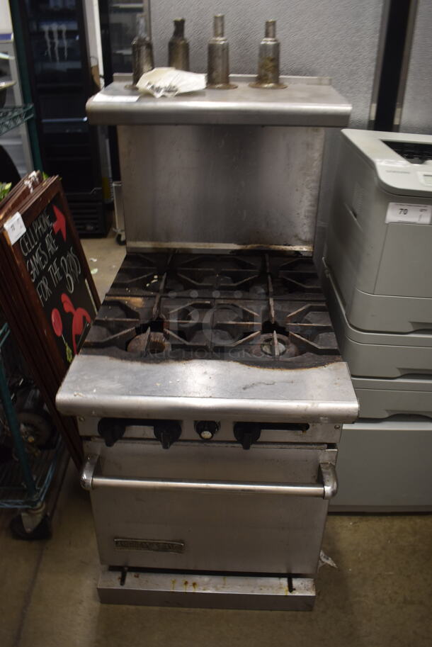 American Range Commercial Stainless Steel 4 Natural Gas Powered Burner Range With Space Saver Oven And Steel Rack.