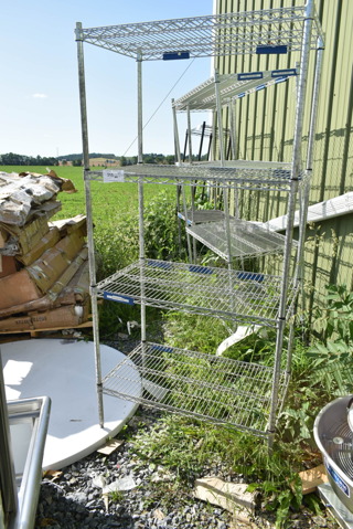 Chrome Finish 4 Tier Wire Shelving Unit. BUYER MUST DISMANTLE. PCI CANNOT DISMANTLE FOR SHIPPING. PLEASE CONSIDER FREIGHT CHARGES.