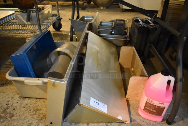 ALL ONE MONEY! Lot of Various Items Including Metal Shelf, Poly Bins and Jug of Detergent - Image 2 of 4