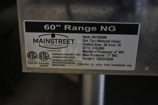 BRAND NEW SCRATCH AND DENT! 2023 Mainstreet 541E60N Stainless Steel Commercial Natural Gas Powered 10 Burner Range w/ 2 Ovens, Over Shelf and Back Splash. Stock Picture Used For Gallery. 360,000 BTU. - Image 10 of 12