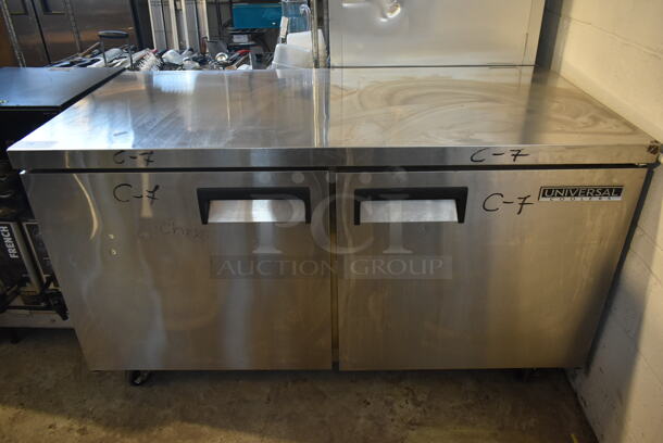 Universal SC-60-LBFI Stainless Steel Commercial 2 Door Undercounter Cooler on Commercial Casters. 115 Volts, 1 Phase. Tested and Does Not Power On - Image 1 of 7
