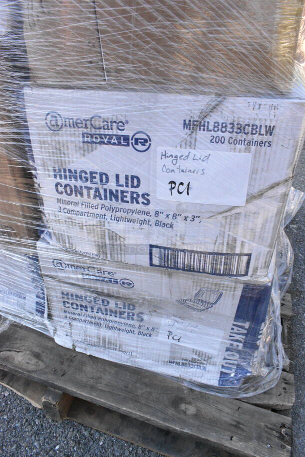 25 BRAND NEW Boxes Including 2 Box 395RP07 EcoChoice No PFAS Added Bamboo / Bagasse Blend 7" Plate - 1000/Case, MFHL8833CBLW Hinged Lid Containers, 2 Box Dart 90HTPF3R 9" x 9" x 3" White Foam Three-Compartment Square Take Out Container with Hinged Lid - 200/Case, 500CC20 Choice Clear PET Customizable Plastic Cold Cup - 20 oz. - 600/Case, 485CBW Choice 8" White Plastic Soda / Sundae Spoon - 1000/Case, 760SOUP6WPA Choice 6 oz Paper Hot Food Cups, 130BKFKSNSPX500 Choice Black Extra Heavy Weight Wrapped Plastic Cutlery Pack with Napkin and Salt and Pepper Packets - 500/Case, 5002BNAPWH Choice 2-Ply White Beverage / Cocktail Napkin - 3000/Case, 395RP06PF BAMBOO 9" ROUND PLATE 500/CS, 129MCR32B Choice 32 oz. Black Round Microwavable Heavy Weight Container with Lid 7 1/4" - 150/Case, 500CC10 Choice 10 oz. Clear PET Plastic Cold Cup - 1000/Case, Dart ClearPac SafeSeal 8 oz. Tamper-Resistant, Tamper-Evident Hinged Container with Flat Lid - 200/Case, 394325L Noble NexGen Powder-Free Disposable Blue Hybrid 3 Mil Thick Gloves - Large - 1000/Case, 4 Box 394345M Noble NexGen Powder-Free Disposable Black Hybrid 3 Mil Thick Gloves - Medium - 1000/Case. 25 Times Your Bid!  - Image 11 of 12